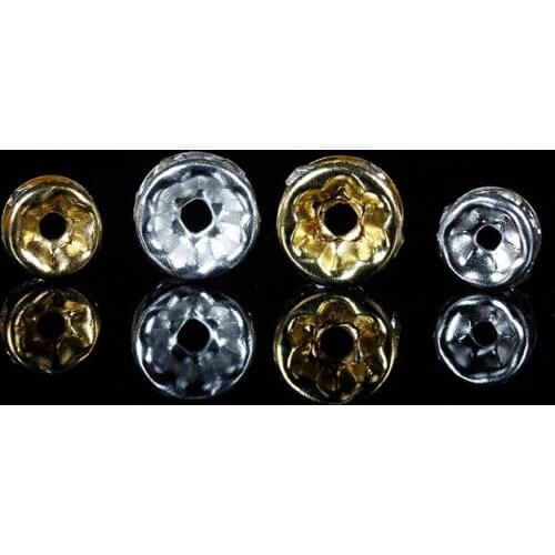 Making DIY Accessories Bracelet Rondelle Disc Stainless Steel 6mm 8mm Crystal Spacer Beads With Rhinestone For Jewelry 100pcs