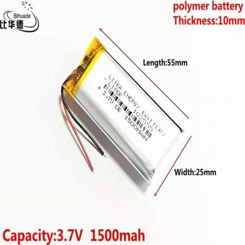10pcs 3.7V 1500MAH 102555 Lithium Polymer LiPo Rechargeable Battery For Mp3 headphone PAD DVD bluetooth camera