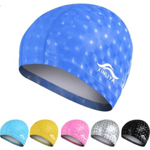 H382 Mens and womens fashion waterproof swimming caps PU coated caps for men and women Long hair Comfortable