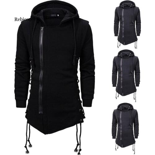 Mens Autumn And Winter Trend Solid Color Dark Long Hooded Loose Sweatshirt Coats Poleron Hombre Sudaderas Hombre