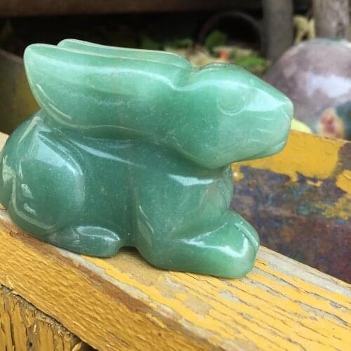 Natural Stone Crystal Carved Rabbit Gr4een Jade Aventurine Quartz Obsidian Reiki Rabbit Statues
