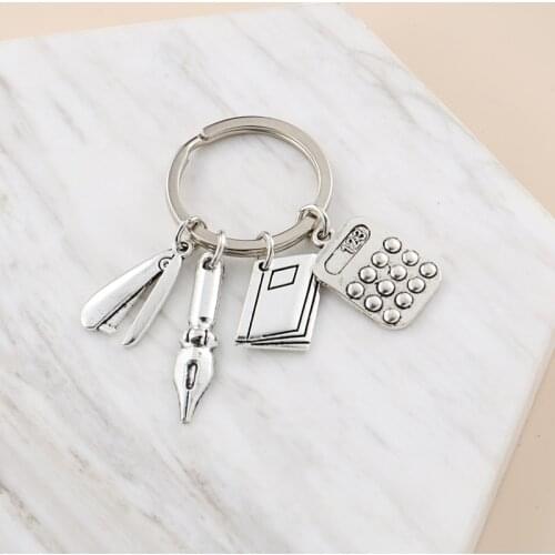 New Teacher Keychain Study Key Ring Stapler Pencil Book Calculator School Supplies Key Chain Teachers' Day Gift Handmade Jewelry