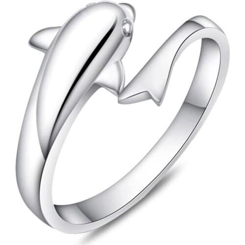 New High Quality Jewelry Wholesale Fashion Cute Dolphin Ring Adjustable Wedding 925 Sterling Silver Rings for Women