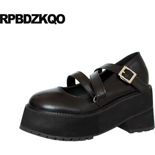 Thick platform japanese cute women casual round toe 2019 autumn sweet lolita shoes strap cheap pumps black high heels kawaii
