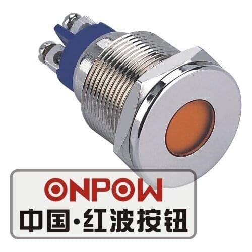 ONPOW 19mm Metal LED Waterproof Signal lamp, Nickel plated brass indicator lamp, indicator light (GQ19T-D/L/O/6V/N) CE,RoHS