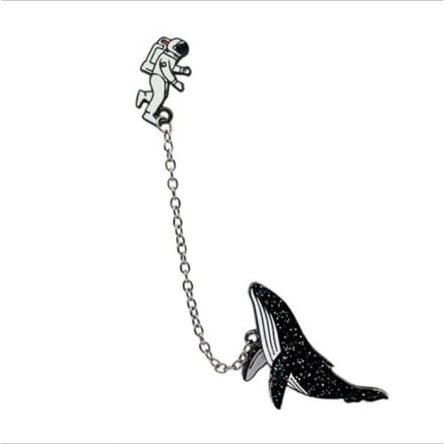 Wholesale 24pcs Cosmic Space Whales Cartoon Badge Metal Alloy Collar Astronaut Pin Brooch Jewelry Gifts High Quality