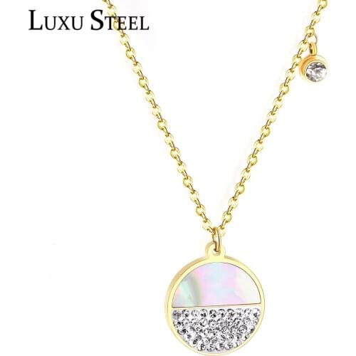 LUXUSTEEL Round CZ Pendant Necklace Women Girl Jewelry No Fade Stainless Steel Gold Chains Necklace Delicate Jewelry Party