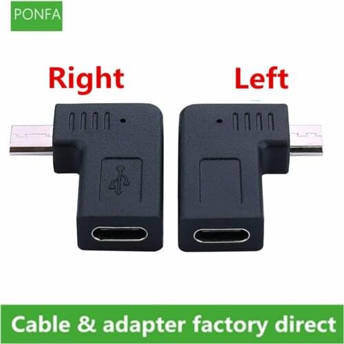 Left Right Angle Micro Usb Male To Type-c Female to Microusb Male 90 Degree Type C Charge data Adapter Micro USB USBC Convertor