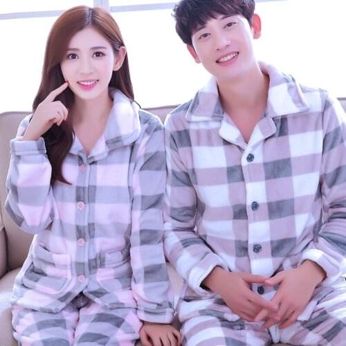 Lovers' Pajamas Coral Fleece Sleepwear Couples Winter Warm Homewear Long Sleeve Leisure Warmwear Coral Velvet Suit D-2084