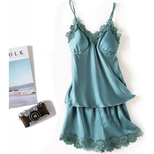 Fashion Women Summer 2020 Sexy Lace Sleepwear Lingerie Sleeveless Tops Underwear Set Nightdress Home Clothes Female Pajamas Red