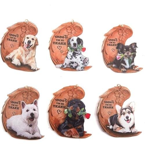 Angel Wing Animal Car Hanging Pendant Ornament Dog Figure Car Interior Decor Animal Acrylic Pendant Kids Toy Gift