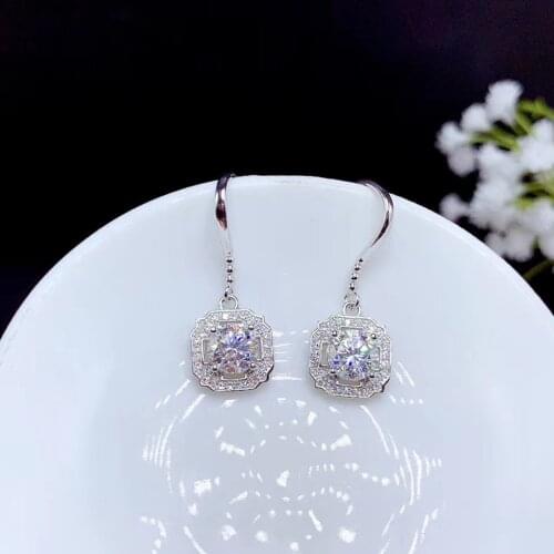 Attractive shiny moisanite dangling earrings 925 silver hook earrings 6.5*6.5mm size gem women earrings party gift sparkling