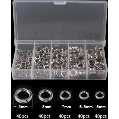 CASTFUN Split Ring Loop 200pcs/lot6mm 6.5mm 7mm 8mm 9mm Stainless Steel Crank Bait Connectors Tackle Fishing Accessories Kit