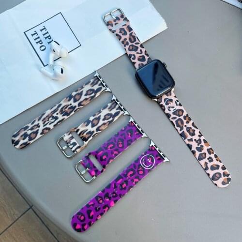 Vintage Leopard Strap For Apple Watch Band 44mm 40mm 38mm 42mm Silicone Smartwatch Watchband Bracelet IWatch 3 4 5 6 Se Band