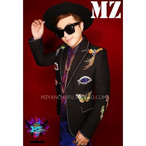 S-5xl 2021 New Men Slim Dj Male Singer Bright Diamond Embroidery Snake Suits Plus Size Costume Costumes Clothing