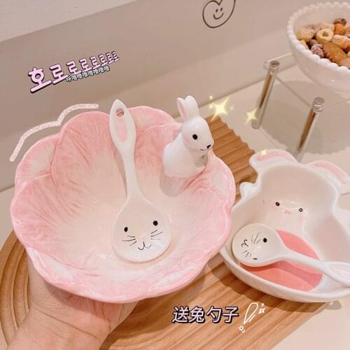 Cute little white rabbit modeling bowl fruit salad ceramic bowl