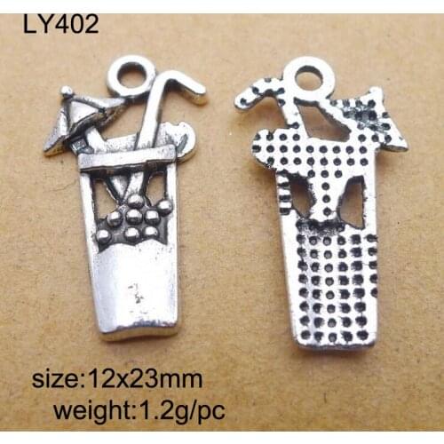 Newest 50 Pieces/Lot 12x23mm Antique Silver Plated Alloy Drinking Charm For Jewelry Making
