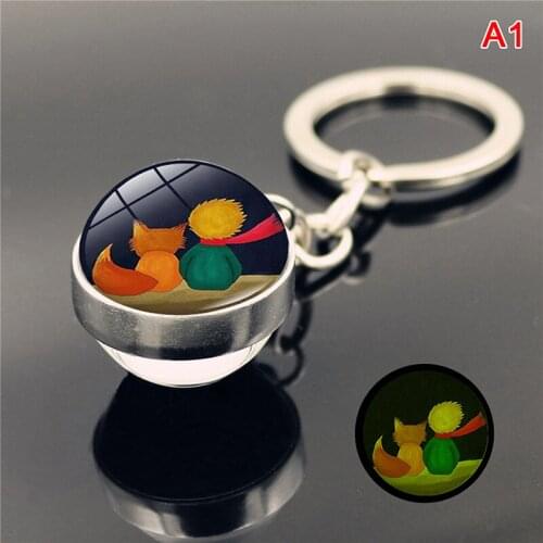 1pc 12 style Luminous The Little Prince Metal Keychain Time Jewel Cabochon Glass Pendant Glow In The Dark Key Chain Holder