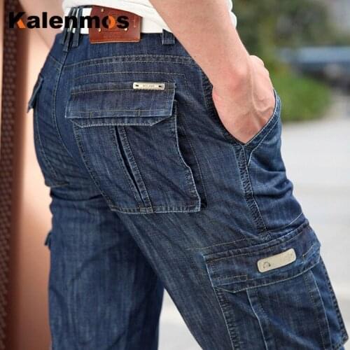 Loose Multi-pocket Tooling Jeans Straight-leg Mid-waist Skinny Zipper Slimming Motorcycle Punk Trousers Streetwear Spring 2021