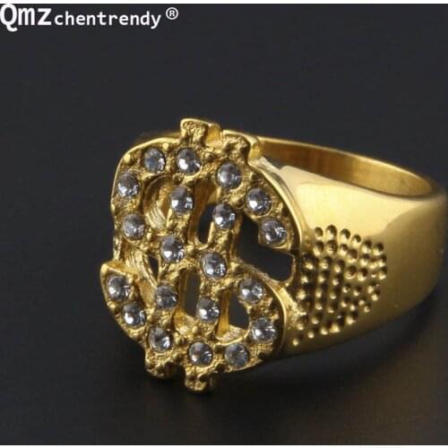 Titanium Shiny Cubic Zirconia Jewelry Hollow Out Dollars USD Symbol Ring Hip Hop Rings For Men Women Nightclub Accessories Gifts