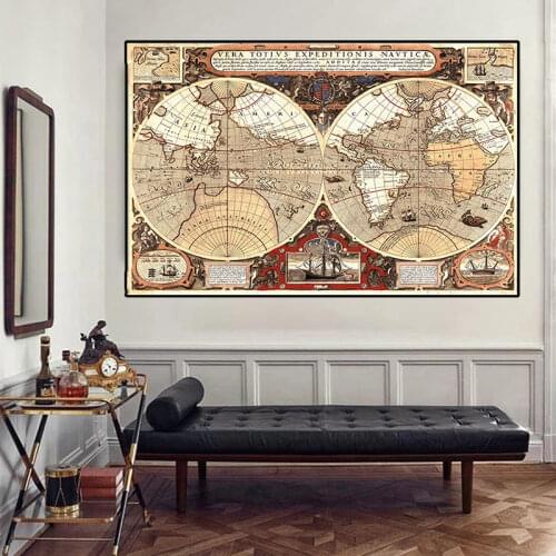 150x100cm Vintage World Map Large Poster Globe Non-woven Canvas Painting Wall Sticker Card Home Wall Painting Decoration
