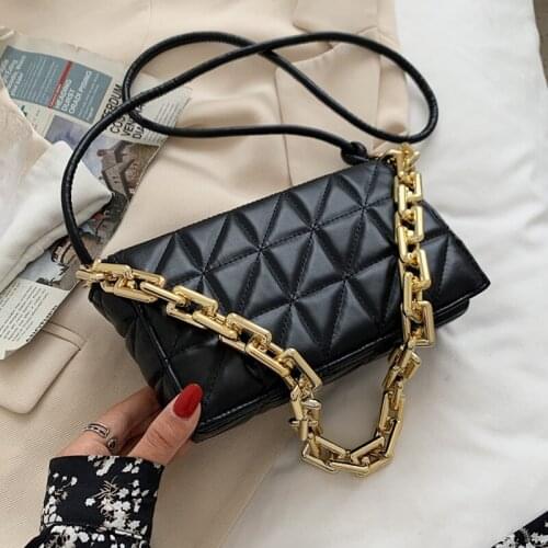 Thick Chain Tote Bags for Women 2021 Black Small Flap Shoulder Bag Soft Leather Crossbody Pillow Bag Lady Quilted Armpit Handbag