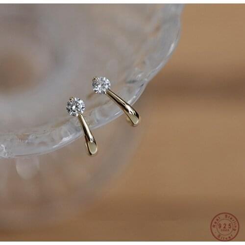 925 Sterling Silver European Simple Crystal Arc Stud Earrings Women Punk Hip Hop Party 14k Gold Plating Jewelry Gift