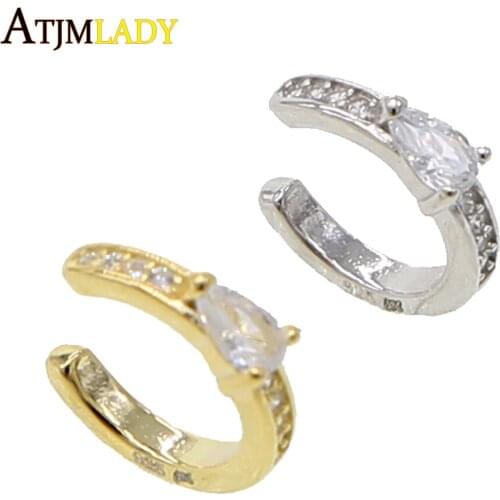 No piercing fashion women cuff earring Gold silver color 925 sterling silver 1 PIECE top quality gorgeous tear drop cz earrings