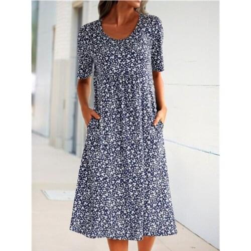 Maxi Dresses Women Summer 2021 Cheap Short Sleeves Elegant Casual Holiday Party Floral Print O-neck Ladies Mid-length Dress