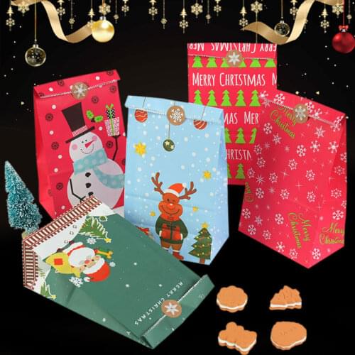 10pc Merry Christmas Gift Bag Santa Claus Snowman Christmas Paper Candy Bag Birthday Wedding Party Decoration Christmas Ornament