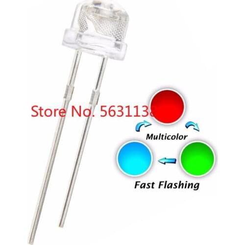 100pcs 5mm Straw Hat RGB chip LED Fast Flash Water Clear Multicolor Flicker Red Green Blue Blinking 5 mm LEDs Light Beads Lamp