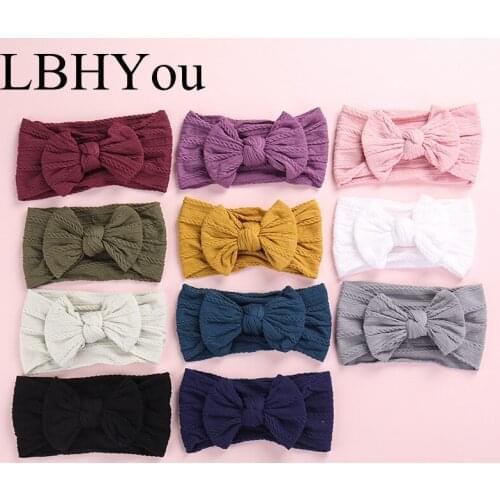 11pcs/lot New Braid Bows Nylon Headbands Soft Cotton Wide Nylon Head Bands Newborn Baby Knotbow Turban Head Wraps Girls Headwrap
