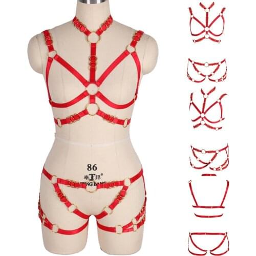 2pc Sexy Harness For Women Underwear Goth Punk Adjust Waist Belt Pole Dance Rave Costume Fetish Lingerie Set Bondage Suspender