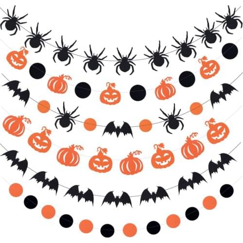 4m Halloween Pumpkin Spider Bat Dot Paper Banner Bunting Hanging Garland For Halloween Party Decoration Festival Ornaments