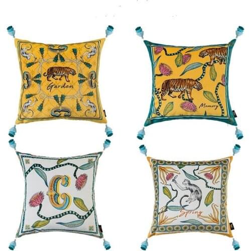 American Luxury Pillow Case Vintage Sofa Bed Headrest Ethnic Style Home Decorative Pillow Cover Tiger Print 45x45cm Yellow