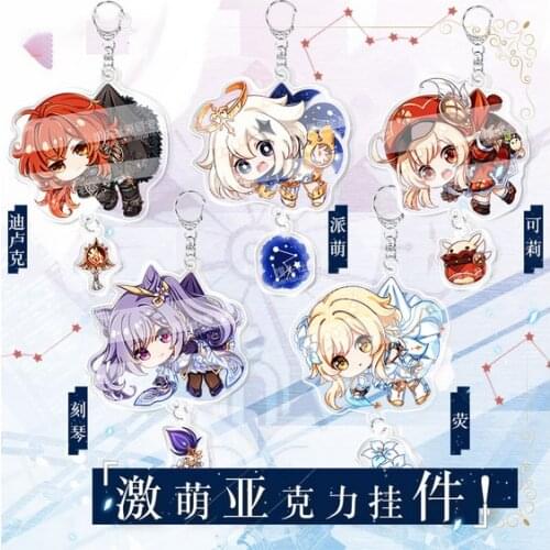Anime Game Genshin Impact Keqing Diluc Lumine Paimon Klee Cartoon Keychain Gifts Acrylic Keyring Cosplay Bag Pendant Toys Charm