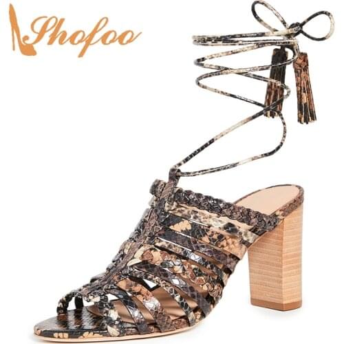Fringe Cross-Tied Ankle Strap High Chunky Heels Sandals Woman Lace Up Large Size 11 16 For Ladies Summer Shoes Dress Ethnic