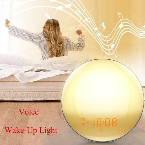 Alarm Clock Wifi Clock Radio 7 Colors Voice Wake Up Light Atmosphere USB Charge Bedroom Wake Up Light Memory Function FM Radios