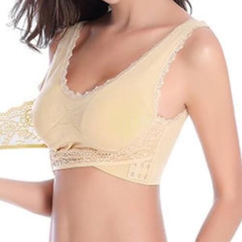 Women Sexy Solid Color Cross Side Buckle Bra Sports Underwear Sleep Bra Wireless Lace Bra Casual Seamless Bra