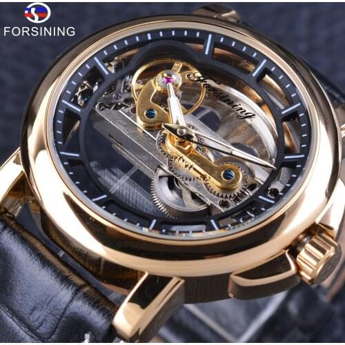 Forsining Luminous Transparent Hollow Vintage Waterproof Genuine Leather Waterproof Men Watches Top Brand Luxury Automatic Clock