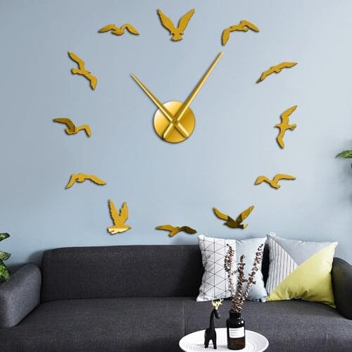 Seagulls Birds DIY Quartz Giant Wall Clock Non Ticking Watch For Living Room Nature Animals Home Decor Clock Bird Lovers Gift