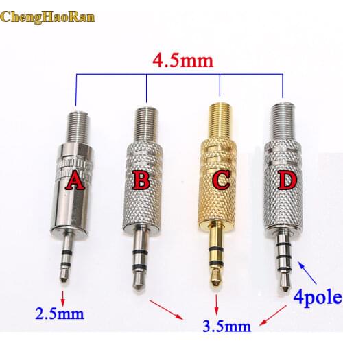 ChengHaoRan 3.5mm 3/4 Pole Stereo Metal Plug Connector 3.5 Plug & Jack Adapter With Soldering Wire Terminals 3.5mm Stereo Plug