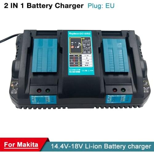 Double Battery Charger for Makita 14.4V 18V DC18RD DC18RC BL1860 BL1850 BL1830 4A Power Tool EU Plug 1pcs USB Adapter for phone