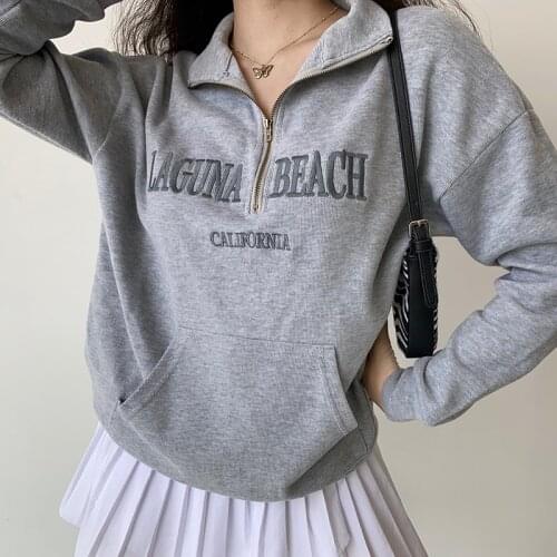 Old School letter Retro Hoodies Oversize Women Sweatshirt zipper Long Sleeve Crop Top 2021 Fashion Korean fashion Harajuku