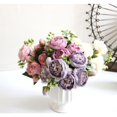 9 Heads Artificial Peony Flowers Bride Bouquet DIY Wedding Party Decoration Fake Rose Flowers Garden Living Room Home Decor