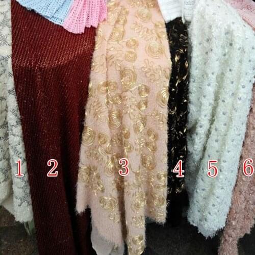 Artificial fur lace on feather fabric sequin embroidery multi color fabric for dress laces flowers with plume fabrics sequins