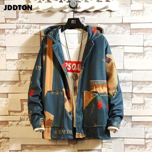JDDTON Autumn Mens Hooded Bomber Jackets Hoodie Full Printing Windbreaker Casual Hip Hop Fashion Clothing Male Streetwear JE214