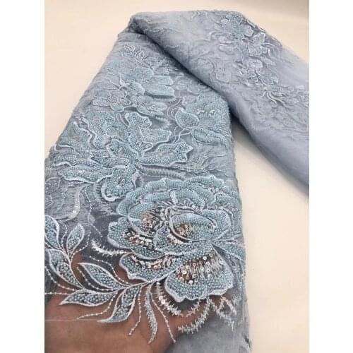 Good Looking JRB-7.21032705 Embroidery Mesh fabric with Small Beads Nigerian French Lace Fabric for Party Dress