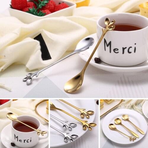 Originality Leaf Metal Coffee Spoon Small Luxury Cute Coffee Stirring Spoon Stainless Steel Seasoning Dessert Fork Teaspoon