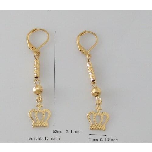 MIN ORDER 10$ CAN MIX DESIGN /VIVID CROWN WITH JESUS AND BALL DANGLER YELLOW GOLD COLOR GP FILLED TALL 2.1" EARRING/GREAT GIFT